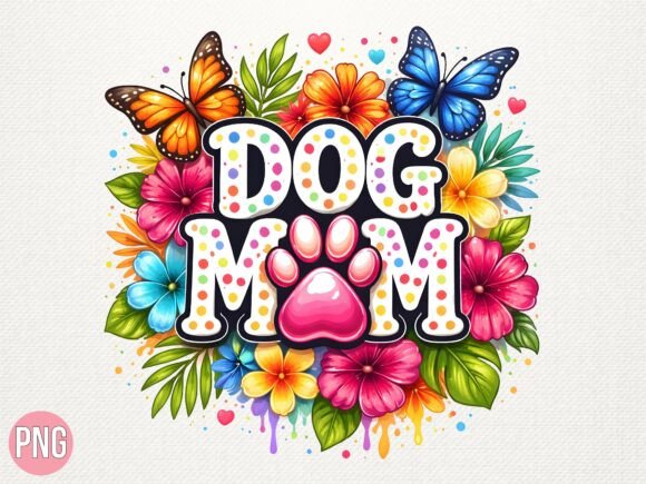 Colorful Dog Mom Butterfly Floral PNG: Elevate Your Creative Projects with Premium Digital Art
