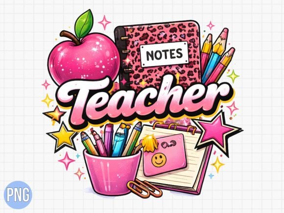 Elevate Your Creative Projects with Teacher Life School Supplies Pink PNG