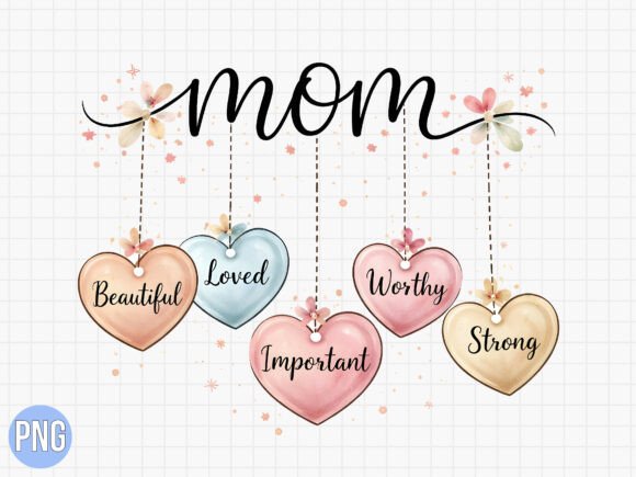 Elevating Creative Projects with Mom Heart Affirmations Watercolor PNG Designs