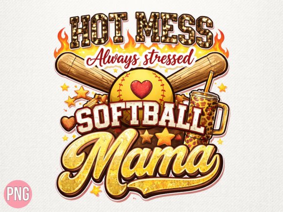 Hot Mess Softball Mama PNG for DIY