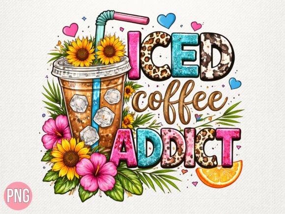 Iced Coffee Addict Sunflower Floral PNG: A Digital Design Resource