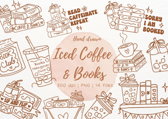 Iced Coffee Books Aesthetic Bundle: Elevate Your Creative Projects with Cozy Line Art