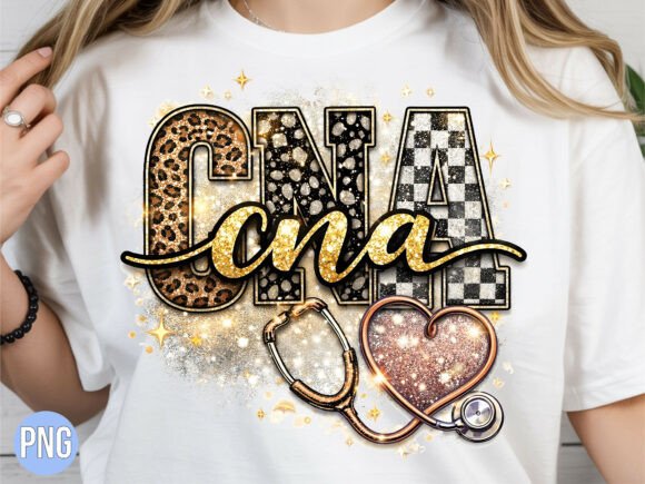 Leopard Glitter CNA Heart PNG T-SHIRT: Elevating Nursing Apparel with Digital Design