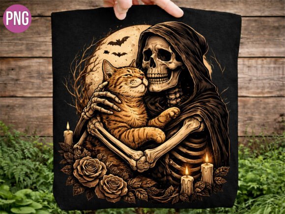 Skeleton Hugging Cat Moon PNG Guide
