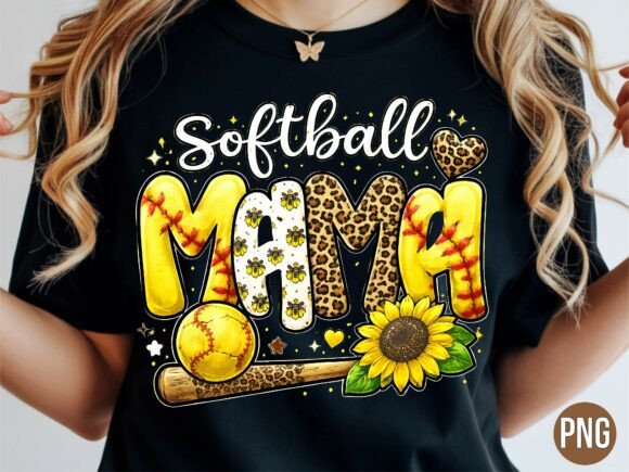 Softball Mama Leopard Sunflower PNG Design
