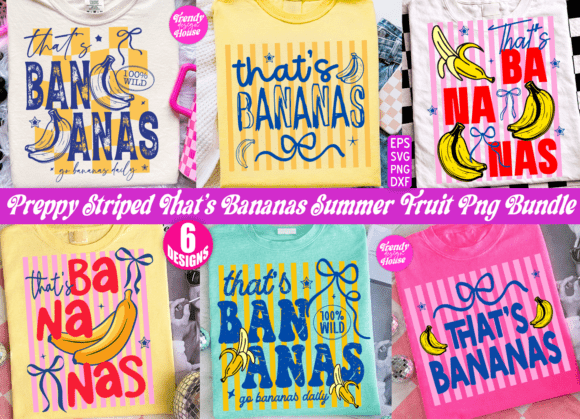 Striped Summer Bananas PNG Bundle