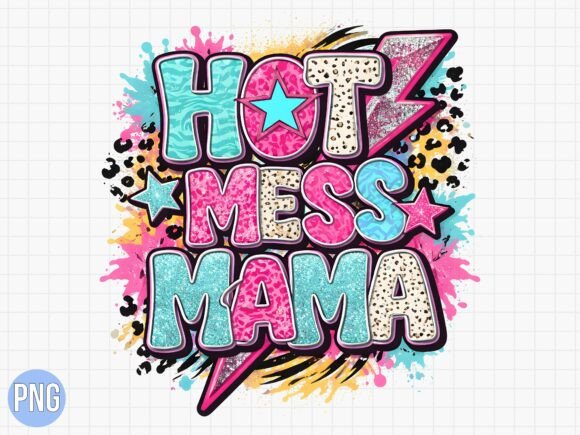 Unleash Your Creative Side with the Hot Mess Mama Retro Lightning Mom PNG