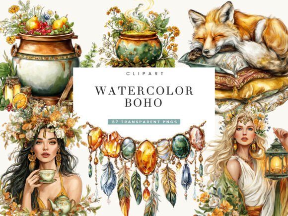 Watercolor Boho Clipart Bundle Guide