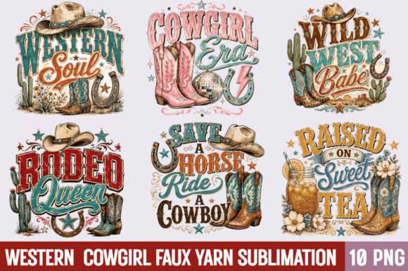 Western Cowgirl Faux Yarn PNG Bundle: Elevate Your DIY Crafts and Apparel Designs