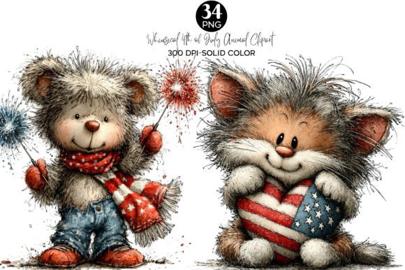 Whimsical 4th of July Animal Clipart