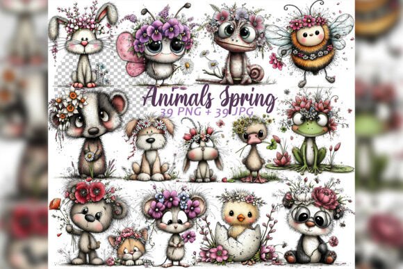 Whimsical Floral Animals Spring Clipart: Elevating Digital Design with Watercolor Charm